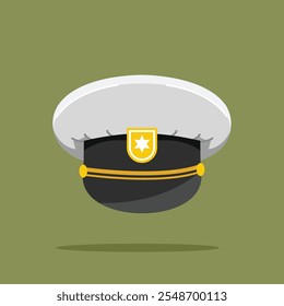 Icono blanco de la boina del capitán militar y del comandante, sombrero plano del marinero del estilo, conveniente para los carteles y los iconos de la web