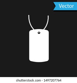 White Military dog tag icon isolated on black background. Identity tag icon. Army sign.  Vector Illustration