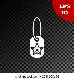 White Military dog tag icon isolated on transparent dark background. Identity tag icon. Army sign.  Vector Illustration