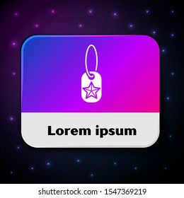 White Military dog tag icon isolated on black background. Identity tag icon. Army sign. Rectangle color button. Vector Illustration