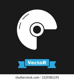 White Military helmet icon isolated on black background. Army hat symbol of defense and protect. Protective hat.  Vector Illustration