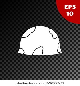 White Military helmet icon isolated on transparent dark background. Army hat symbol of defense and protect. Protective hat.  Vector Illustration