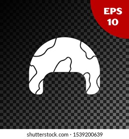 White Military helmet icon isolated on transparent dark background. Army hat symbol of defense and protect. Protective hat.  Vector Illustration