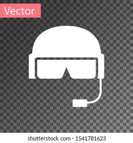 White Military helmet icon isolated on transparent background. Army hat symbol of defense and protect. Protective hat.  Vector Illustration