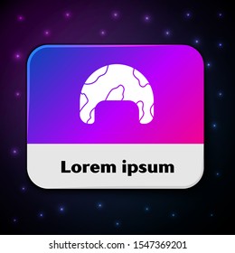 White Military helmet icon isolated on black background. Army hat symbol of defense and protect. Protective hat. Rectangle color button. Vector Illustration