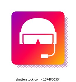 White Military helmet icon isolated on white background. Army hat symbol of defense and protect. Protective hat. Square color button. Vector Illustration