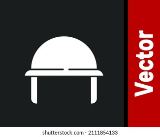 White Military helmet icon isolated on black background. Army hat symbol of defense and protect. Protective hat.  Vector