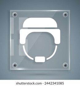 White Military helmet icon isolated on grey background. Army hat symbol of defense and protect. Protective hat. Square glass panels. Vector