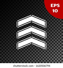 White Military rank icon isolated on transparent dark background. Military badge sign.  Vector Illustration