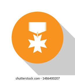 White Military reward medal icon isolated on white background. Army sign. Orange circle button. Vector Illustration