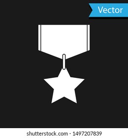 White Military reward medal icon isolated on black background. Army sign.  Vector Illustration