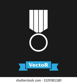White Military reward medal icon isolated on black background. Army sign.  Vector Illustration