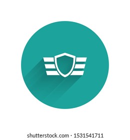White Military reward medal icon isolated with long shadow. Army sign. Green circle button. Vector Illustration