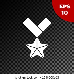 White Military reward medal icon isolated on transparent dark background. Army sign.  Vector Illustration