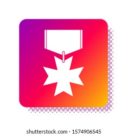 White Military reward medal icon isolated on white background. Army sign. Square color button. Vector Illustration
