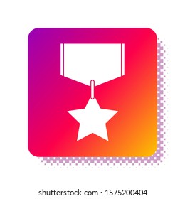 White Military reward medal icon isolated on white background. Army sign. Square color button. Vector Illustration