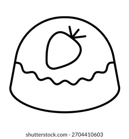 Icono de línea delgada de caramelo de chocolate blanco y leche, concepto de dulces del desierto. Gráficos de Vector. Caramelo con signo de fresa sobre fondo blanco, icono de estilo de contorno para móvil o Diseño web