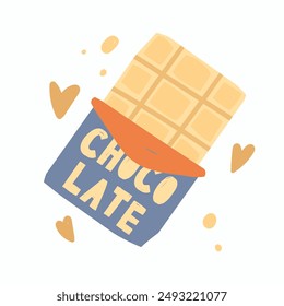 white milk chocolate clip art. vector art image illustration, isolated on white background. Cute naive flat art style