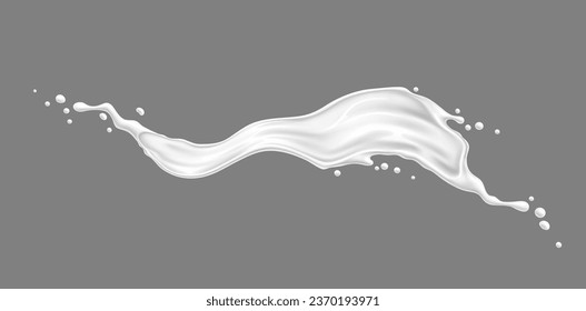 White milk cream or yogurt wave flow splash. Isolated realistic 3d vector smooth flow cascades in a delightful wave, creating a luscious, creamy splashing that promises a taste of pure indulgence