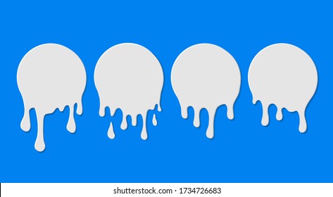 White milk drops. Splash milkshake drips on isolated background. Circle shape of dairy element. Caramel droplets silhouette. Flowing down paint blobs, yogurt or cream dripping fluid texture. vector