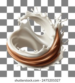 White Milk Mix cocoa or Yogurt splash isolated on Transparent background. with clipping path 3d illustration, mesh gradient was used