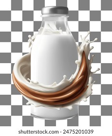 White Milk Mix cocoa or Yogurt splash isolated on Transparent background. with clipping path 3d illustration, mesh gradient was used