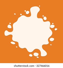 White milk splash. Blot icon on orange background. Modern flat pictogram concept. Trendy Simple vector symbol for web site design or button to mobile app. Logo illustration
