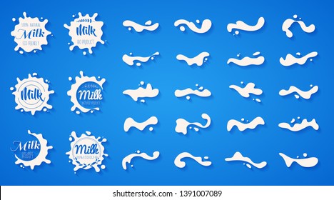 White milk splash blot vector set. Drink element. Abstract liquid. Vector illustration.