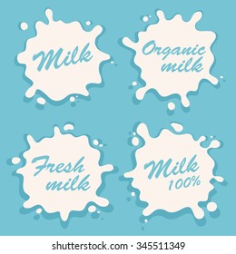 White milk splash blot vector set. Drink element. Vector illustration.