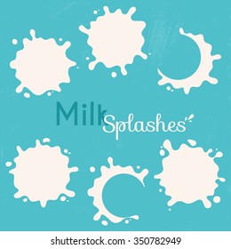 White milk splash blot vector set. Drink element. Vector illustration.