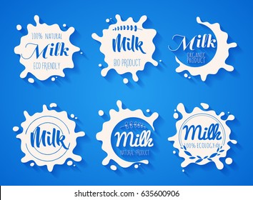 White milk splash blot vector set. Drink element. Vector illustration.