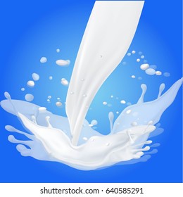 White milk splash in blue background