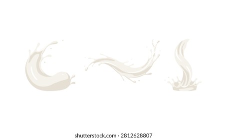 White milk splash and flowing liquid elements with abstract splashing isolated splatter illustration liquidart