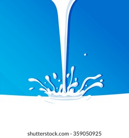 White milk splash label template with milk waves on blue background