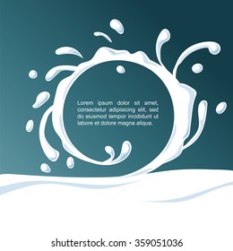 White milk splash label template with milk waves