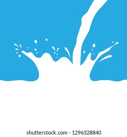 White milk splash on blue background, yogurt drops. Vector illustration