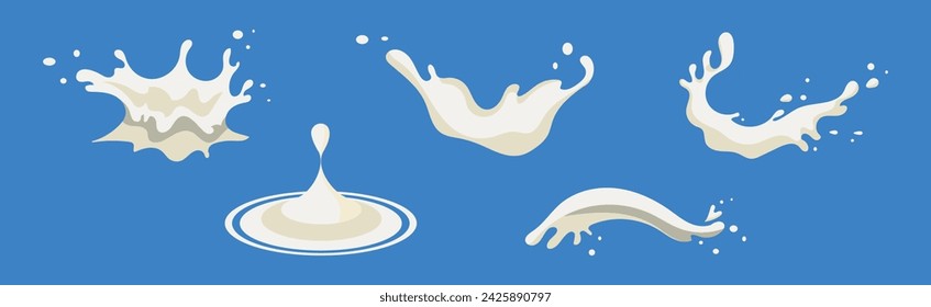 White Milk Splash on Blue Background Vector Set