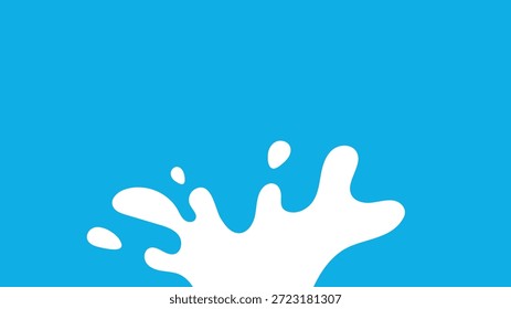 La salpicadura de leche blanca se eleva desde la parte inferior sobre un fondo azul, creando una ilustración líquida simple con gotas suaves y curvas ideales para la comercialización de alimentos, el empaque, la educación y la marca de productos lácteos.