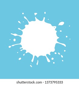 White milk splash. Vector blot isolated on blue background.