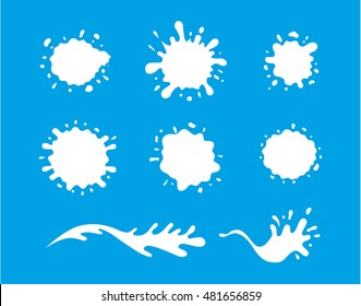 White milk splash vector logo collection on blue background.