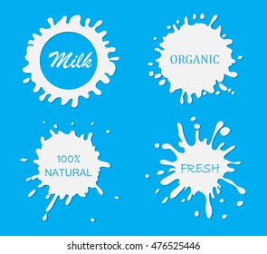 White milk splash.Milk blots set.Vector illustration.