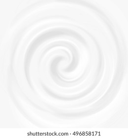 White Milk, Yogurt, Cosmetics Product Swirl Cream Vector Illustration. Mousse Whirlpool And Vortex Background