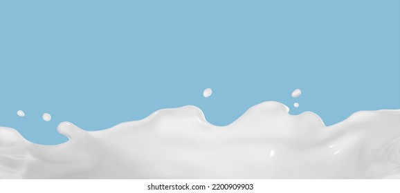 White milk or yogurt splash on blue background. Vector realistic abstract background.