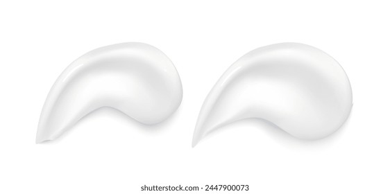 White milky cream smears with shadows isolated on a white. Realistic vector milky or lotion texture, gel blob, shower gel, shaving foam