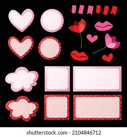 White Mini Hearts Polka Dots on Red and Pink Text Box Banner Set. Valentine Day Collection. Vector Illustration.