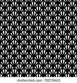 White mini triangles on black background. Image with repeated teeth. Canines. Seamless pattern with scales. Modern grid motif. Peacock. Sharp strokes. Palm tree leafs grid. Triangular shapes. Vector.