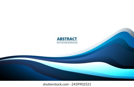 White minimal abstract background with blue colored dynamic wave shapes. White and blue background graphic design template with curve shapes. Vector illustration