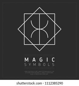 White minimalist design of mysterious magic symbol on dark gray background
