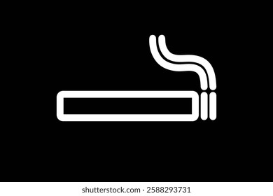 White minimalist icon of a lit cigarette on a black background, commonly used for smoking area signs or tobacco-related symbols.	
