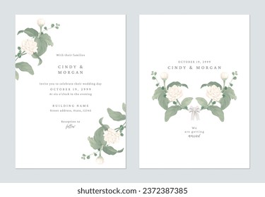 White minimalist Jasminum sambac flower bouquet wedding invitation